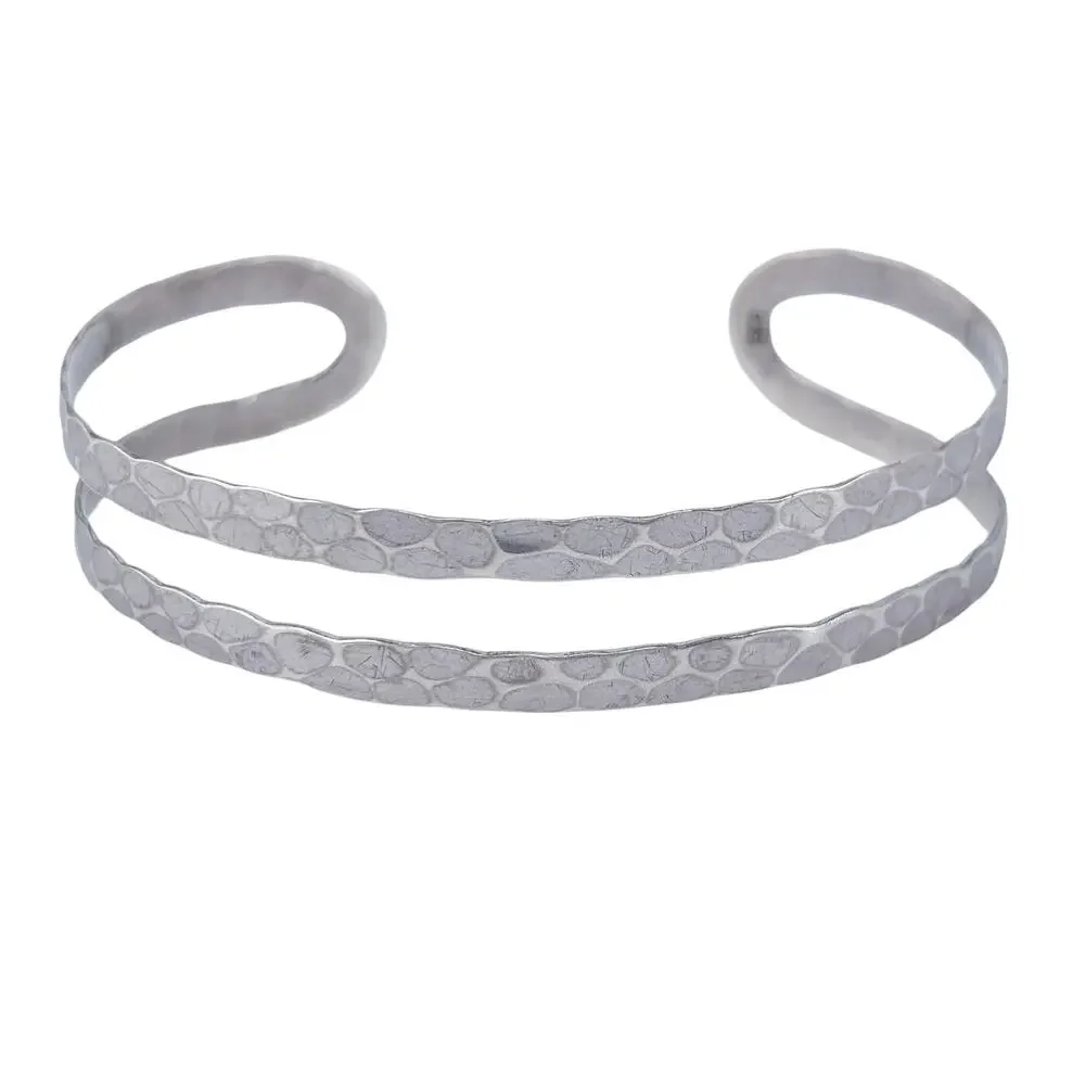Vintage Sterling Silver 925 Hammered Double Shank Cuff Bracelet | 7.5